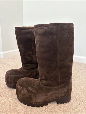Balenciaga Alaska Fur High Boots Brown
